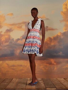 NWT FARM Rio Graphic Fishes Off White Mini Dress Size Med